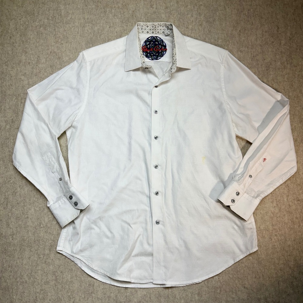 Robert Graham Button Down Men‎ Large White Jacquard Paisley Contrast High End
